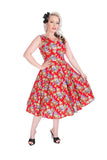 3199 Red Floral Swing Dress
