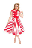 3379 Striped Tea Dress in Red and White