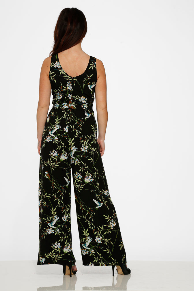 40240 Black Green Leaf Jumpsuit