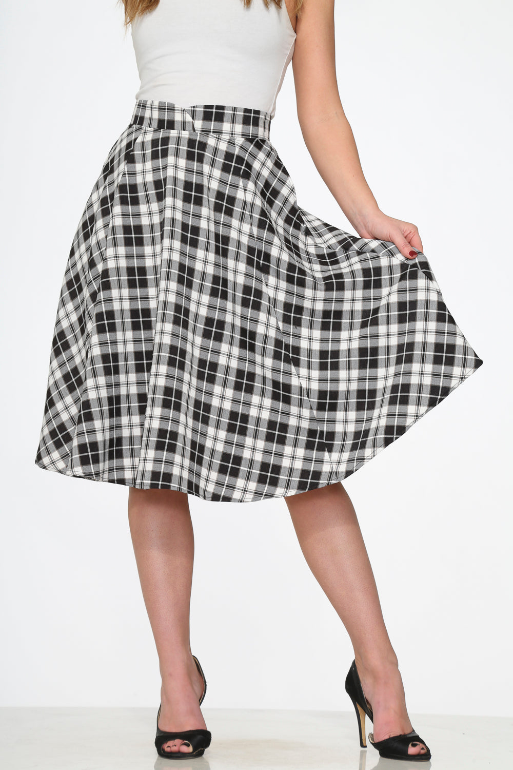 49280 Black White Plaid Skirt US 12 49280 Black White Plaid Skirt US 12