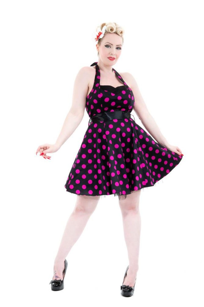 6375 Minnie Halter Mini Dress in Purple Dots