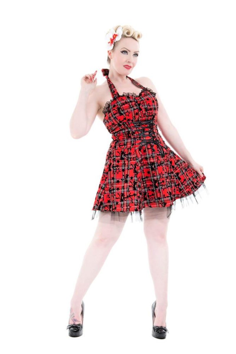 6733 Plaid Tattoo Mini Dress in Red