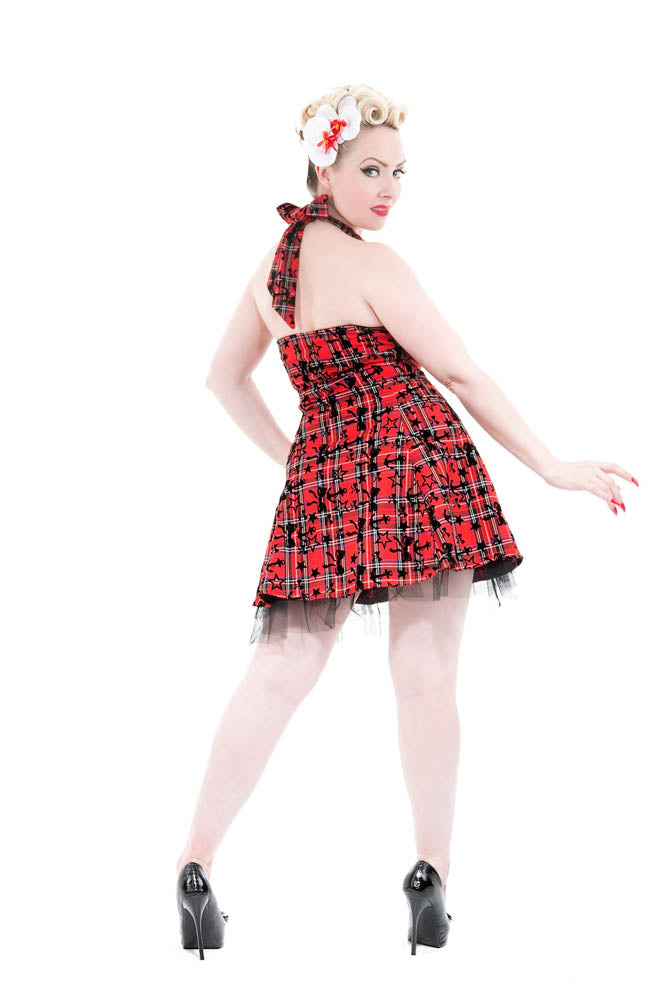 6733 Plaid Tattoo Mini Dress in Red