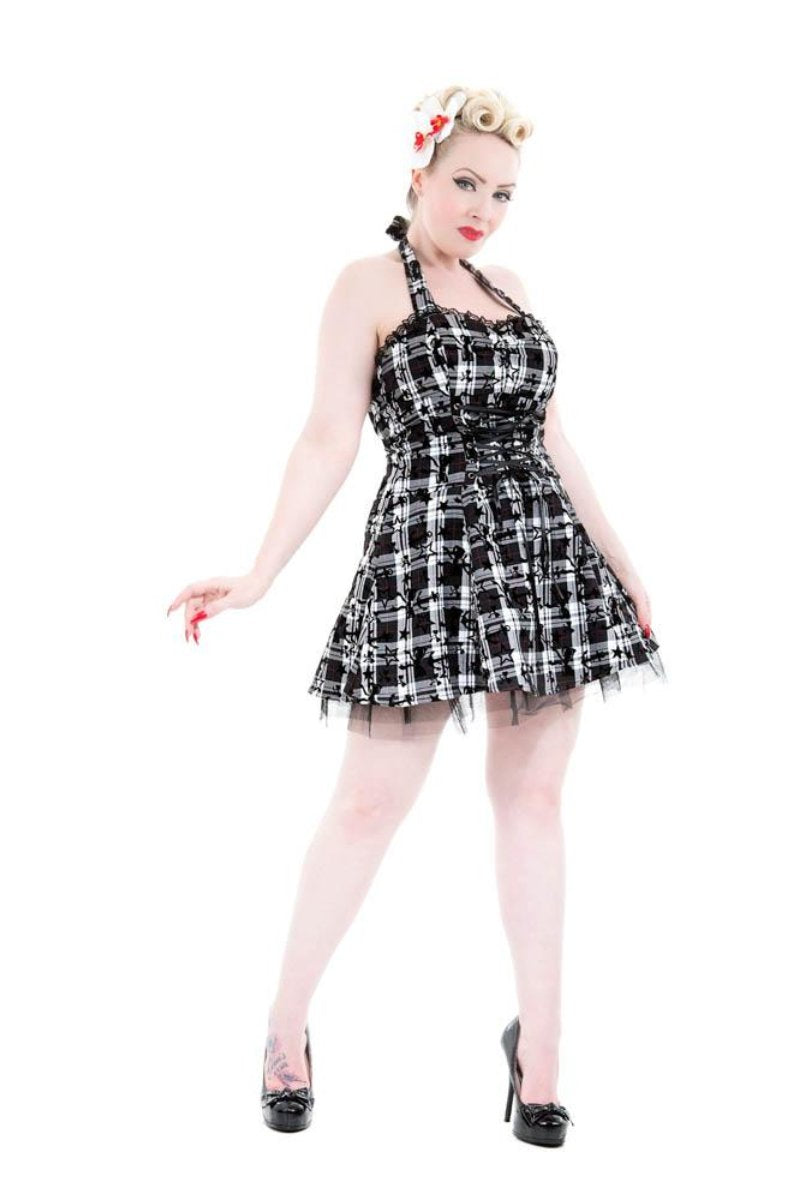 6733 Plaid Tattoo Mini Dress in B&W