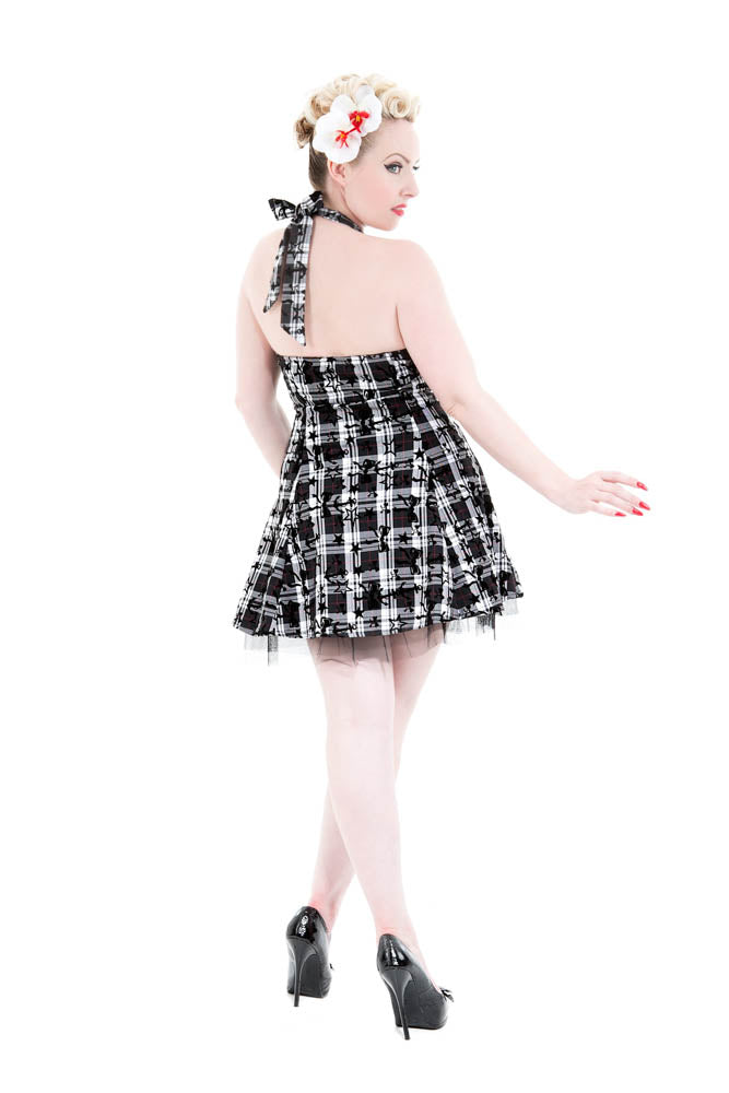 6733 Plaid Tattoo Mini Dress in B&W