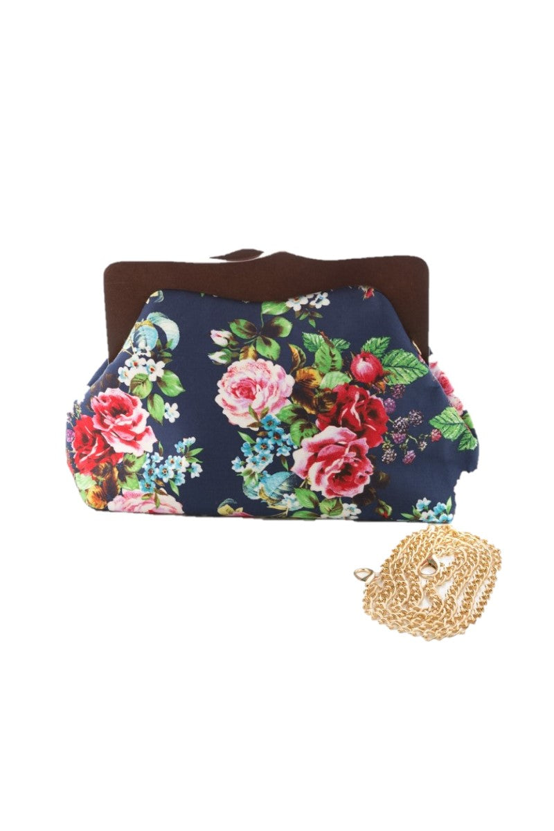 8401 Rose Bouquet Floral Wood Clutch Bag