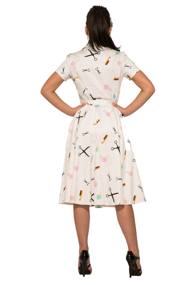 4153 Peggy Top and Holly Skirt in White Beauty Salon Print Two Piece Set