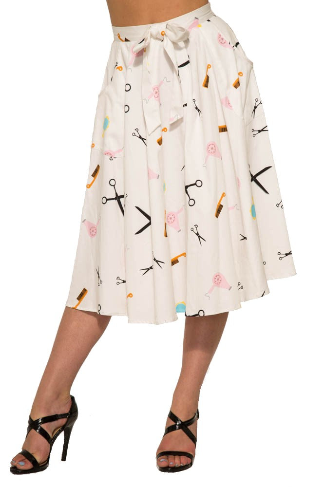4153 Peggy Top and Holly Skirt in White Beauty Salon Print Two Piece Set