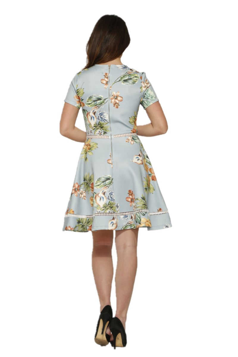 Y017984 Mint Floral Satin Dress