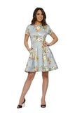 Y017984 Mint Floral Satin Dress